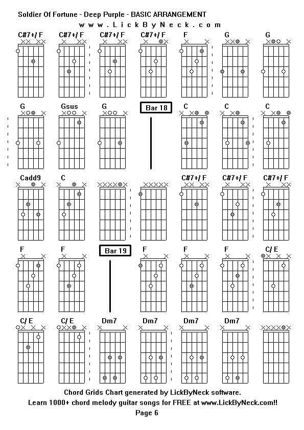 Chord Grids Chart of chord melody fingerstyle guitar song-Soldier Of Fortune - Deep Purple - BASIC ARRANGEMENT,generated by LickByNeck software.